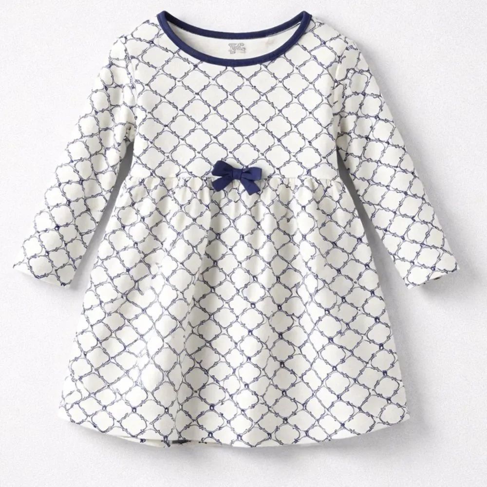 Touched by Nature blue and white geographic print long sleeve cotton dress 24m